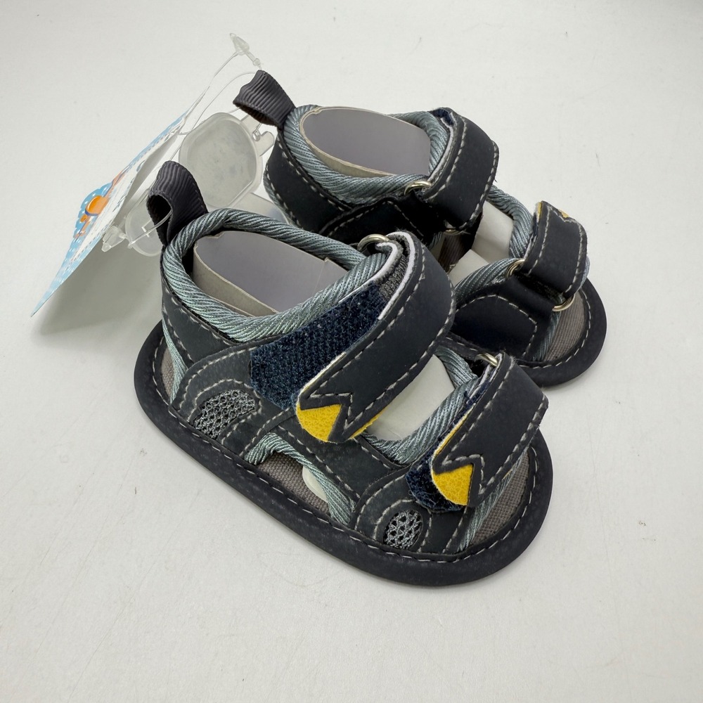 Stepping Stones Baby Toddler Sandals Size 0-3 Months Navy Blue Yellow Hook